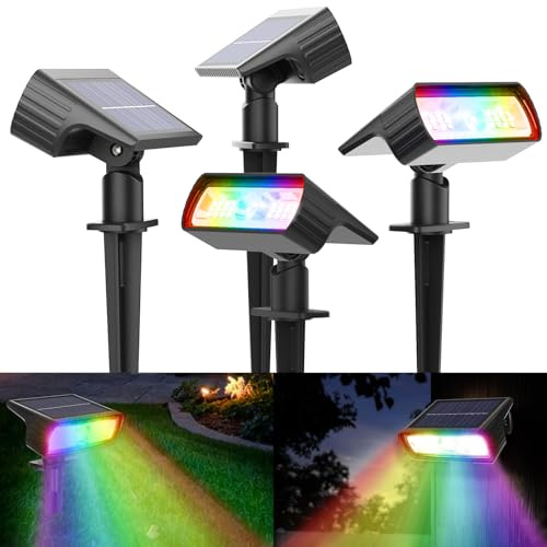Moxled Bunt Solarlampen für Außen, RGB+Weiß Solar Strahler 4 Stück, IP65 Wasserdicht Gartenleuchten, 10 Lichtmodi Solarleuchten für Außen Garten, Hof, Gehweg