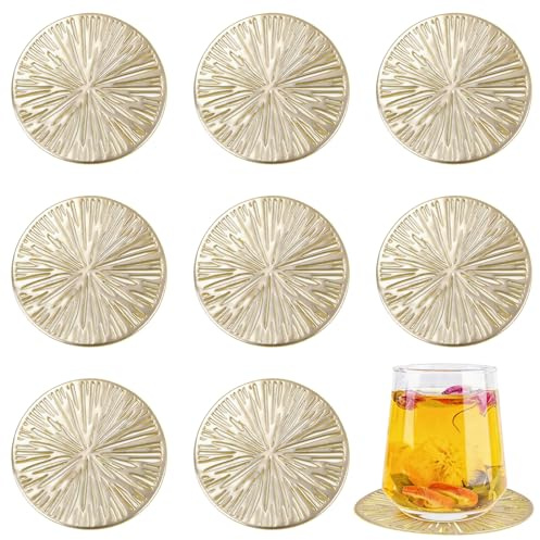 8 Pcs Coasters for Drinks, Non-Slip Table Coasterset, Gold Round PVC Drink Coaster for Home Coffee Table Desk Cups Tabletop Protection