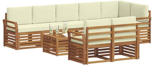 vidaXL Sofagarnituren 9 pcs Natur und Creme Massivholz Akazie, Moderne Garten-Sofa-Garnitur, Robustes Outdoor-Sofa, braunes Akazienholz, stylische Sitzgruppe für deinen Garten
