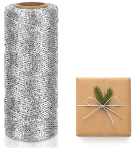 Cordoncino da 100 m, colore argento metallizzato, 1 mm, per fai da te | Cordoncino natalizio in argento metallizzato, con glitter, per fai da te, decorazioni per matrimoni