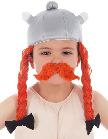 Chaks - Obelix Helm, Stoffhelm mit roten Zöpfen, Asterix und Obelix, Kostüm Accessoires für Karneval & Comic Con