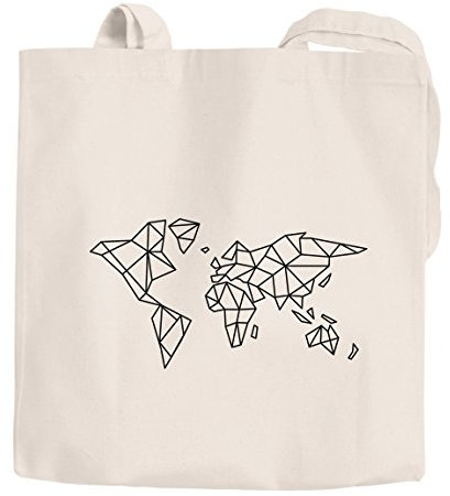 Jutebeutel Weltkarte World Map Low Polygon Baumwolltasche Stoffbeutel Einkaufstasche Autiga® natur 2 lange Henkel