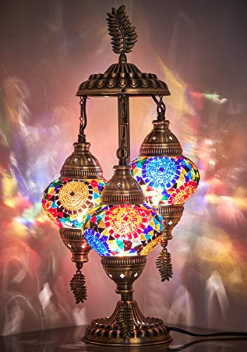 DEMMEX Stunning 3 Globe Turkish Moroccan Bohemian Table Desk Bedside Night Lamp Light Lampshade, 21 Inches (Multicolour)