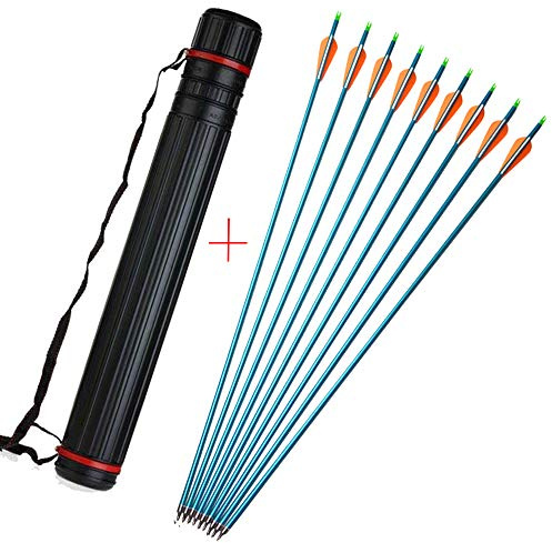 ZSHJG 12pcs Bogenschießen Aluminium Pfeile 30 ZollJagdbogenpfeile Spine 500 Pfeile aus Aluminium mit Pfeilköcher 3 Zoll Feder Vane für Compoundbogen Recurve Bogen