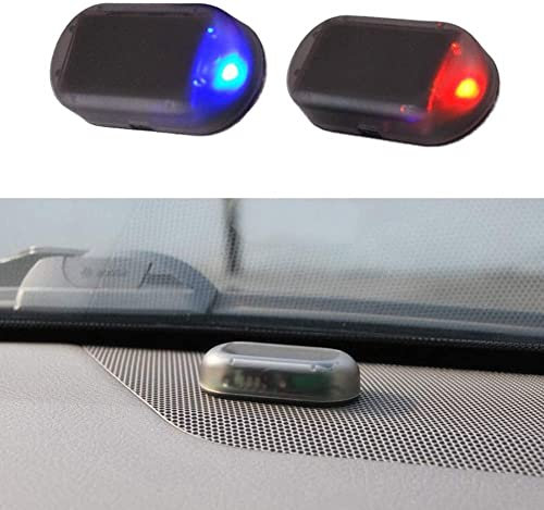Alarmanlage Auto, Solar Power Dummy LED Licht Simulieren Nachahmung Warnung Anti-Diebstahl Blinklampe Diebstahlsicherung für Sicherheitssystem (Blau)