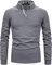 AIOIDI Men's Casual Polo Shirts Long Sleeve Striped Collar T-Shirts with Pocket,B-Grey,3XL