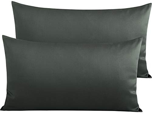 NTBAY 2 Pack Egyptian Cotton King Pillowcases, 50x90 cm, Charcoal Grey | 500 Thread Count Sateen, Envelope Closure Pillow Cases, Super Soft Cozy and Breathable, Gets Softer with Wash