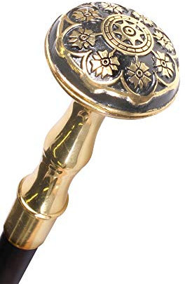 Gehstock Spazierstock Metall mit geprägtem Knauf Gold/Schwarz Edelmann Dandy Gentleman Steampunk