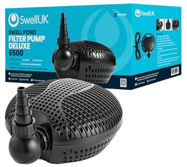 Swell UK Deluxe 6500lph Pond Pump. Black, Plastic, Garden Fish Pond, 6500Lph, 3-Year Guarantee