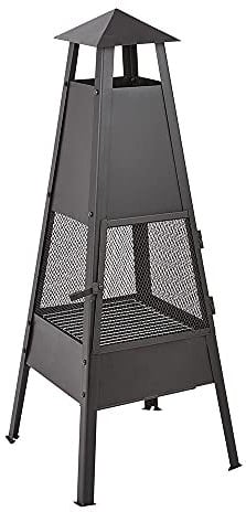 Trueshopping Metal Chiminea Fire Pit, 100cm Pyramid Log, Charcoal & Wood Burner - Garden Fire Pit with Safety Grill & Firepoker, Sleek Black Garden Heater, Ideal for Patio Ambience & Outdoor Warmth