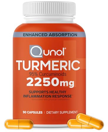 Qunol Turmeric Curcumin 2250mg, Black Pepper Extract for Enhanced Absorption, Supports Healthy Inflammation Response and Joint Health, Dietary Supplement, Vegetarian Formula, 90 Capsules