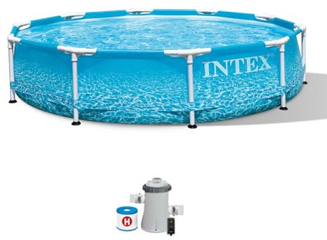 INTEX 28207EH Beachside Metal Frame Above Ground Swimming Pool Set: 10ft x 30in – Includes 330 GPH Cartridge Filter Pump – Puncture-Resistant Material – Rust Resistant – 1185 Gallon Capacity