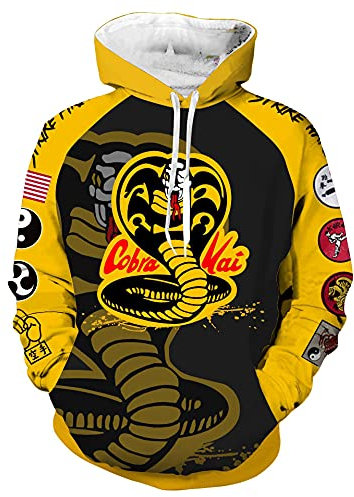 jiazery QZ Cobra Kai Herren-Jogginghose mit 3D-Druck, mit Tasche, Cobrakai-Hoodie, L-XL