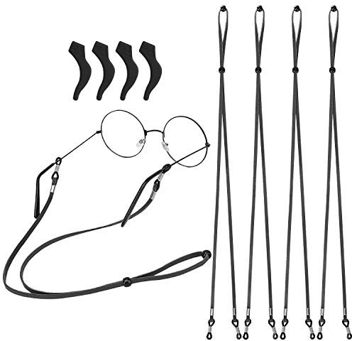 MoKo Brillenband, 4 Pack PU Leder Brillenkette Brillenschnur Verstellbar Sonnenbrille Band Sonnenbrillenhalter Brillenhalter für Damen Herren - Schwarz
