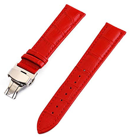 Leder Uhrenarmbänder 12-24mm Faltschließe Stahl Schliesse Armband Handgelenkgurt rot, 17mm
