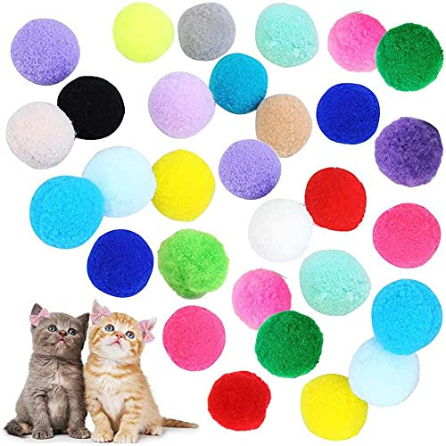VOVIGGOL 30Pcs 3CM Cat Toy Balls Soft Kitten Pompom Toys Indoor Cats Interactive Playing Quiet Ball Cats Favorite Toy, Cat Pom Pom Balls for Craft DIY Creative Crafts Decorations (Assorted Color)
