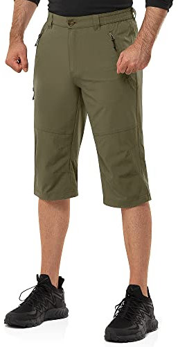 33,000ft Herren 3/4 Hose Cargo Shorts Kurze Wanderhose Stretch Leichte Radhose Sommer Capri Dreiviertel Hose Outdoor Shorts UPF 50+ mit Viele Taschen für Wandern Laufen Radfahren Olivgrün XL