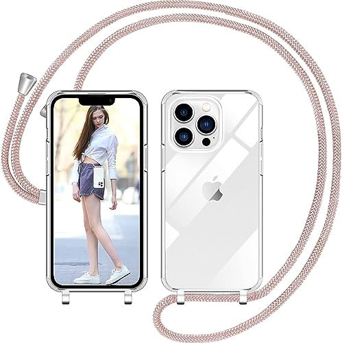 Nupcknn Liquid Silikon Handykette Hülle für iPhone 13 Pro Hülle Necklace(abnehmbar) Hülle mit Kordel zum Umhängen Handy Schutzhülle mit Band(Roségold, 6.1)