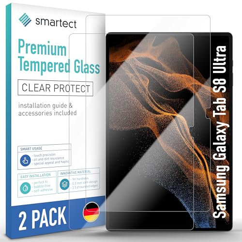 smartect Schutzglas [2 Stück, Klar] kompatibel mit Samsung Galaxy Tab S8 Ultra, HD Schutzfolie Anti-Kratzer, Blasenfrei, 9H Härte, 0.3 mm Ultra-klar, Ultrabeständig