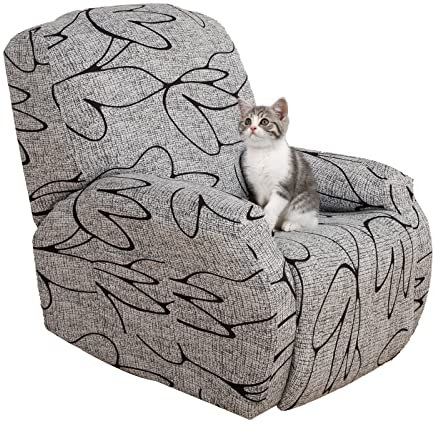 Jaotto Housse de Fauteuil Relax Extensible 1 Place, Housse de Fauteuil Relax, Couverture de Chaise Canapé Relax avec Poche, Protecteur pour Fauteuil Inclinable, Style Gris