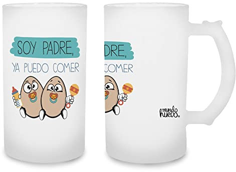 Regalo original. Jarra de cerveza Soy padre ya puedo comer huevos. Cristal esmerilado de primera calidad AAA. 80 x 150 mm. 500 ml