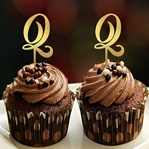Buchstabe Q Cupcake-Topper, Monogramm, Initiale, Nachname, Blumenkranz, Romantik für Hochzeitstag, Dekorationen, wiederverwendbar, personalisiert, 26 Buchstaben, Geburtstagsgeschenke, 6 Stück