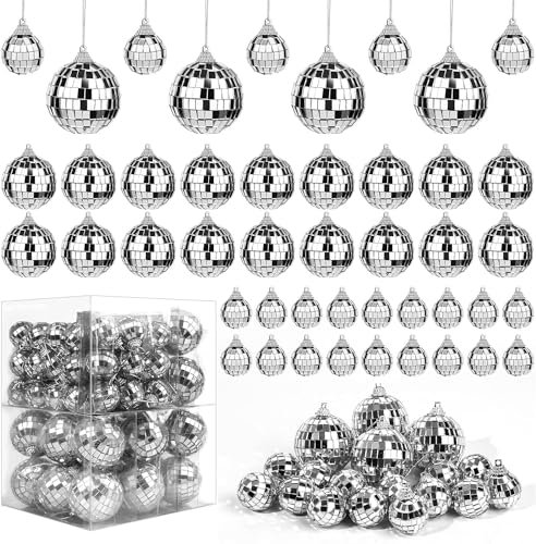 ASelected 72Stück Mini Diskokugel Spiegelkugel, 3 Größen Mini Discokugel zum Aufhängen Hängekugel Spiegel Ball Silber für Weihnachtsbaum Dekoration, Lichteffekt, Hochzeit, Home, Party(5/4/3cm)