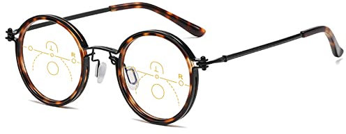 Lanomi Progressive Multifokal Lesebrille Damen Herren Rund Gleitsichtbrille Blaulichtfilter Retro Gleitsicht Lesehilfe Anti Blaulicht Brille mit Stärke Schildpatt Multifokalbrille 2.0