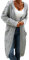 GeGekoko Women Hooded Open Front Cardigan Cable Knit Sweaters Solid Color Chunky Long Sweater Coats Grey