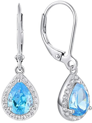 YL Damen Ohrhänger 925 Sterling Silber März Geburtsstein Aquamarin Oval Tropfen Ohrringe