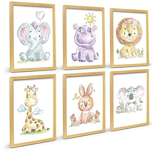 Milaboo® Poster Kinderzimmer Tiere I Made in Germany DIN A4 Bilder I Schöne Babyzimmer Deko I Kinder Wandbilder (6er Set Tiere 3)