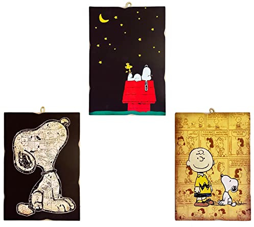 KUSTOM ART Set mit 3 Quadretten im Vintage-Stil, Serie Cartoons Snoopy, Druck auf Holz, 25 x 18 cm.
