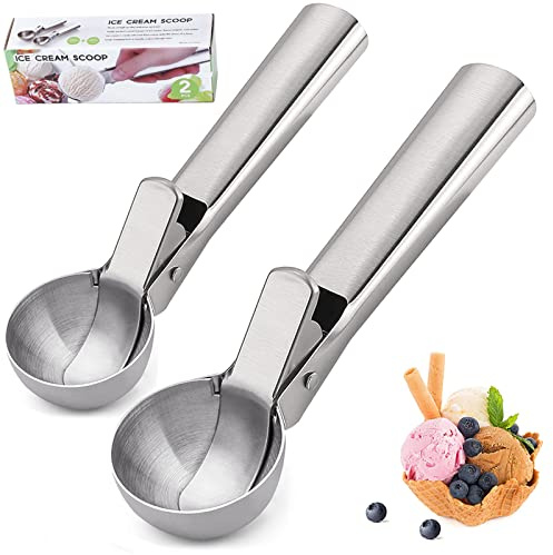 2pcs Cuchara para Helado, Cuchara de Acero Inoxidable, Dosificador Racionador con Eyector, Cuchara Profesional para Hielo, Bolas de Frutas, Masa, Galleta