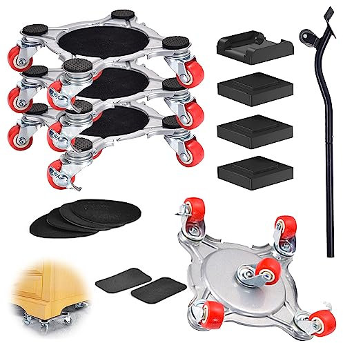 16 Piezas Juego Ruedas para Muebles Pesados, 400KG Elevador Muebles, Ruedas para Mover Muebles con Palanca y Plataforma Elevadora, para Colocar Muebles y Mover Mercancías