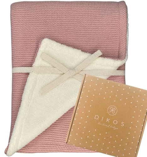 DIKOS® Babydecke Winter Altrosa | Winterdecke Kinderwagendecke für Baby Mädchen aus Bio-Baumwolle und warmen Fleece | Oeko-TEX Zertifiziert | Erstausstattung Neugeborenen Decke | Geschenk zur Geburt
