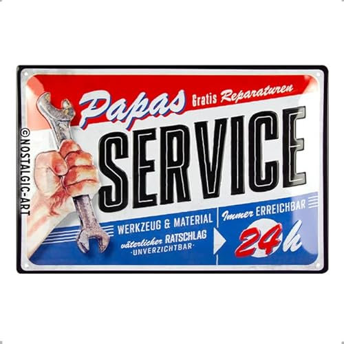Nostalgic-Art Retro Blechschild, 20 x 30 cm, Papas Service – Geschenk-Idee für Handwerker, aus Metall, Werkstatt-Deko im Vintage Design mit Spruch, Blechschilder Sprüche