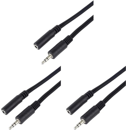 PremiumCord Verlängerung Klinkenkabel 3,5mm, Länge 5m, Klinke 3,5mm, Stecker auf Buchse, Aux Headset Audio Verlängerungskabel, geschirmt, Farbe schwarz kjackmf5 (Packung mit 3)