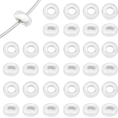 BENECREAT 50pcs 925 perles Intercalaires en Argent Sterling, 3.2x1.8mm Plat Rond Rondelle Entretoise Perle Heishi Perles en Vrac pour Bracelet à Bricoler Soi-Même Collier Fabrication