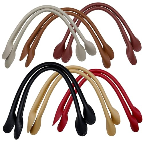 Yayatty 12 Stück Taschengriffe Für Häkeltaschen, 6 Farben Lederhandtasche Griffe Taschengriffe Leder PU Schultergurte Leder Taschenhenkel Mit Ohrenform-Endlöcher Für Gehäkelte Taschen