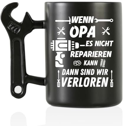 Onebttl Opa Geschenke Kaffeetasse mit Schraubenschlüssel Griff, Geschenke für Opa vom Enkel, 400ML lustige Keramiktasse für Geburtstag, Weihnachten, Vatertag