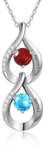 Personalisierte Damen Halskette 925 Sterling Silber Anhänger Kette mit Gravur 2-4 Namen und Geburtsstein für Mutter, Freundin, Ehefrau Muttertag Weihnachten Geburtstage Namenkette Geschenk (Silbrig-1)