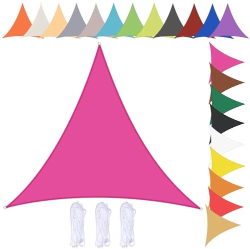 nvdsivee Vela Ombreggiante Impermeabile Triangolare Tenda da Sole per Esterno Telo Ombreggiante con Occhielli e Corda 90% UV Protezione Vela Parasole per Giardino Rosa Rossa 3x3x3m