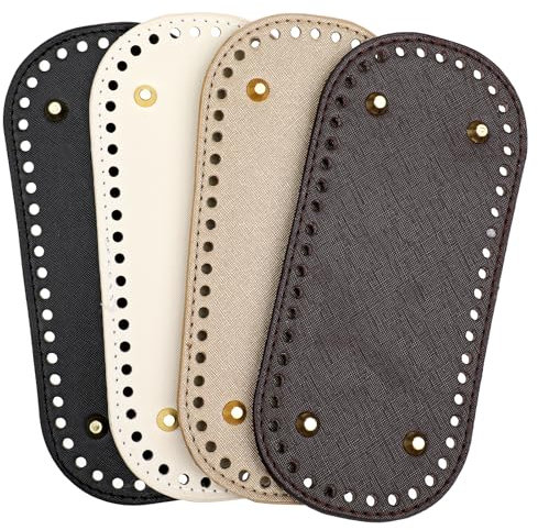 4 Stück Taschenboden,22x10cm Taschenboden zum Häkeln,PU Leder Tasche Bodenformer, Stricken Häkeln PU Taschenboden,Häkeltasche Bottom Shaper Pad mit Löchern,für Häkeltasche Stricktasche Umhängetasche