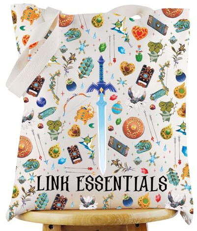 LEVLO Bolsa de lona con diseño de dibujos animados – Bolsa de hombro esencial de regalo para fanáticos, Bolsa Link, Medium