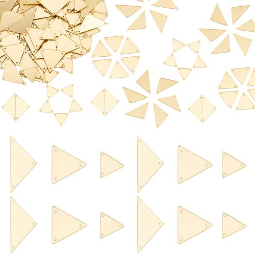 PLIGREAT 150 Stücke Spiegel zum Aufnähen Perlen Set Acryl Dreiecke Spiegel Lose Perlen Gold DIY Verspiegelte Strasssteine für Tanz Party Kostüme Kleidung Taschen Schuhe Nähen Perlen Zubehör