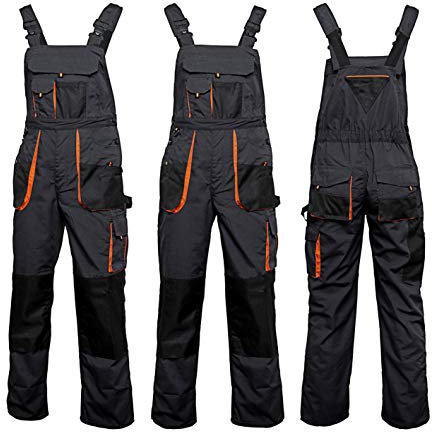 ART.MAS Classic Bib and Brace Dungaree Overalls, Pro Wear Workwear, Multipockets, Pocket For Knee Pads, Durable Triple Stitched Seams, 2 colors (48 (30-32inch), ORANGE)