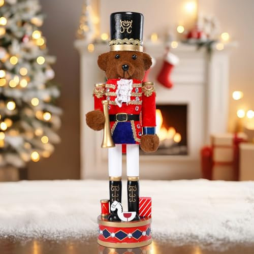 WONDER GARDEN Christmas nutcrackers, 15 Inch Nutcracker Christmas Decor, Wooden Bear Trumpeter Solider Nutcracker Figures Ornaments, Nutcrackers Christmas Decorations for Shelves and Tables Decor