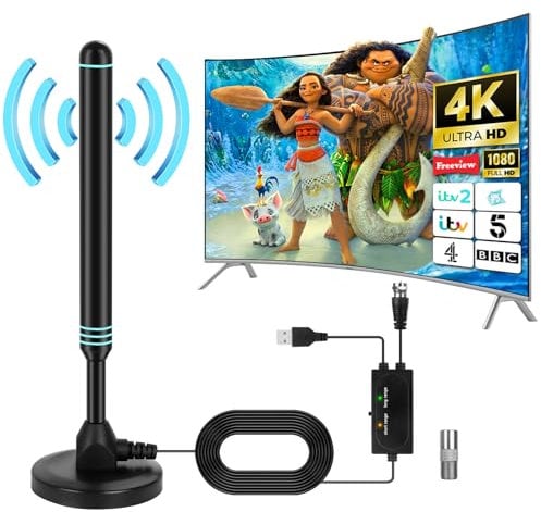 DAJASD DVBT2 Antenne, Zimmerantenne für Fernseher, DVB-T & DVB-T2 Antennen mit Verstärker, Großer Reichweite 360° Empfang, Wave Max TV Antenna Signal Booster, Satellite Antenna Mit Magnetfuß