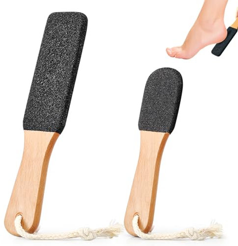 2 Pcs Foot File Exfoliating Pedicure Rasp Foot Scrubber with Wooden Handle, Double Sided Foot Rasp, File Callus Remover Pedicure Tool, Remove Hard Dead Skin Callus Dry Rough Cracked Corn Feet