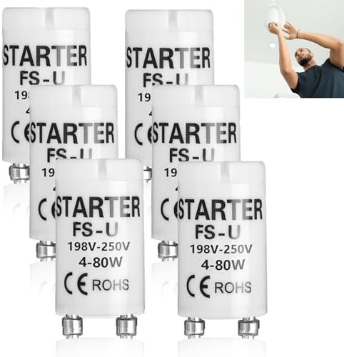 Rumgug 6er Pack Universeller Starter für Leuchtstoffröhren und LED, FS-U 4-80 W, 198-250V, Effizientes Zünden für Einzelschaltung (Set B)